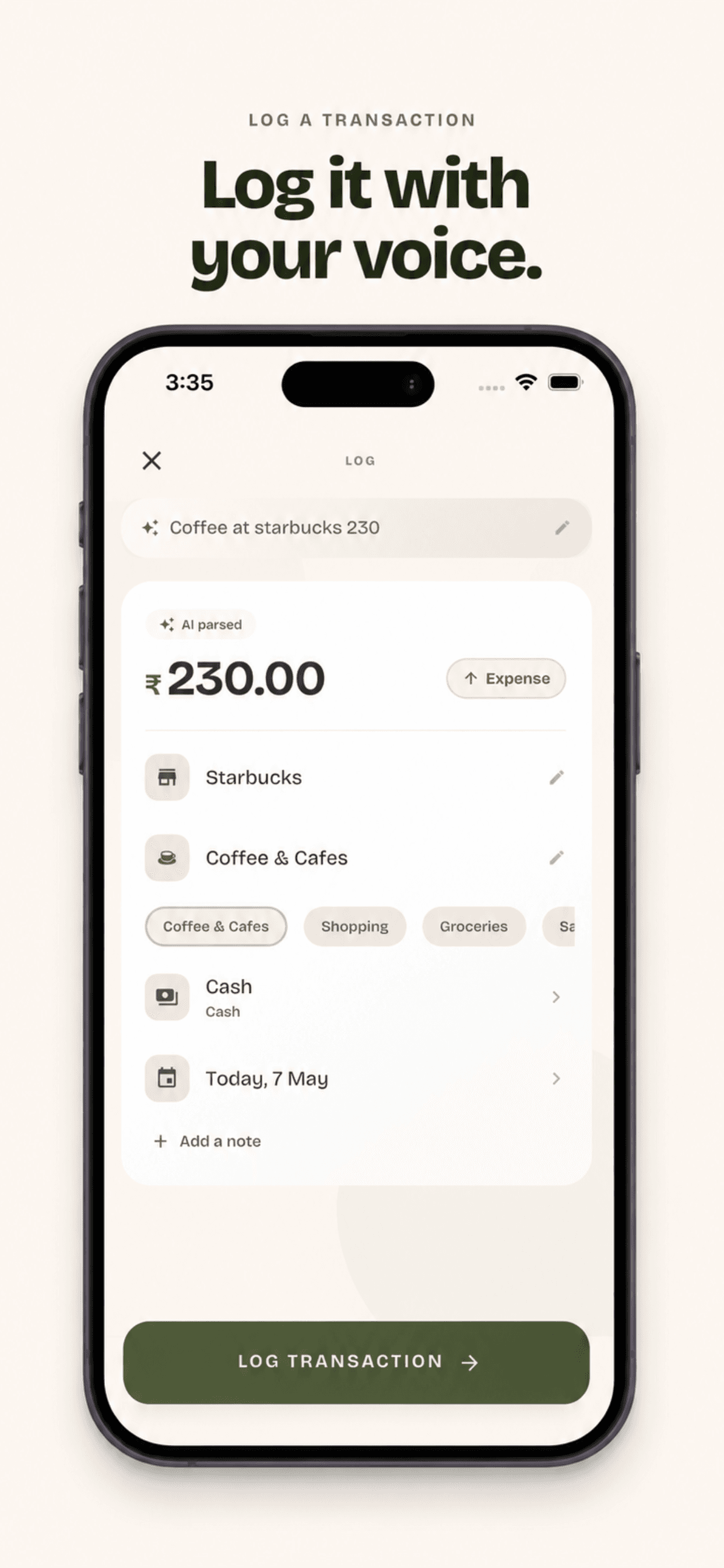 Log expenses by voice